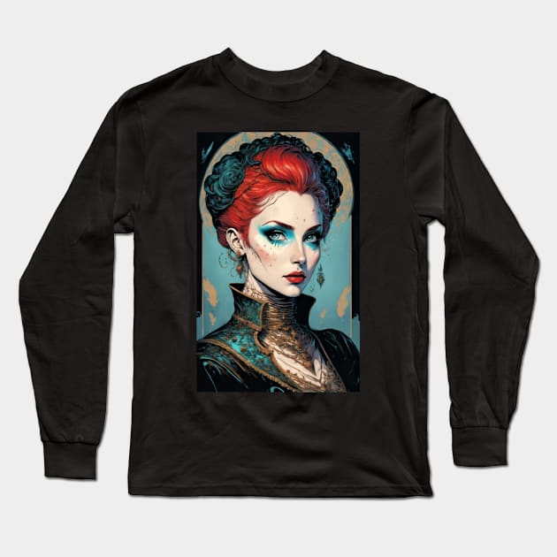 Crimson Queen - Lady Vampire Long Sleeve T-Shirt by ALM Artbox